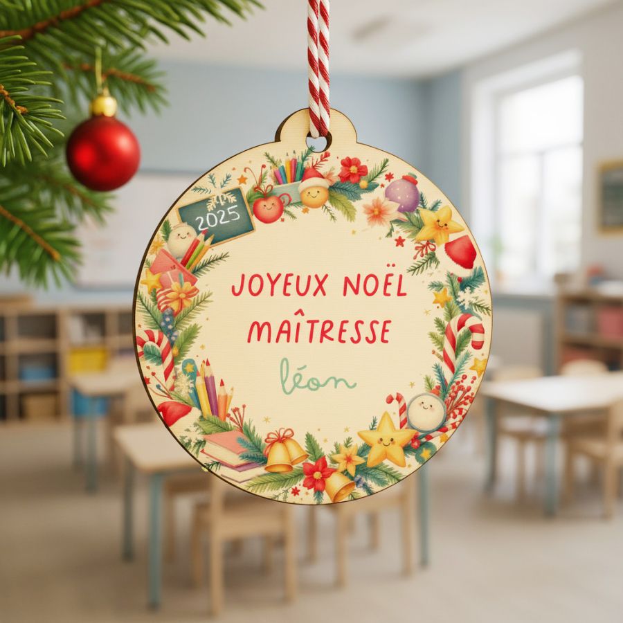 Suspension personnalisée en bois – Joyeux Noël maître(sse)