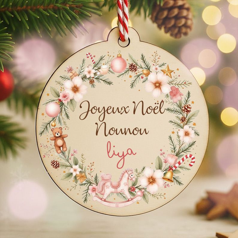Suspension personnalisée en bois – Joyeux Noël Nounou