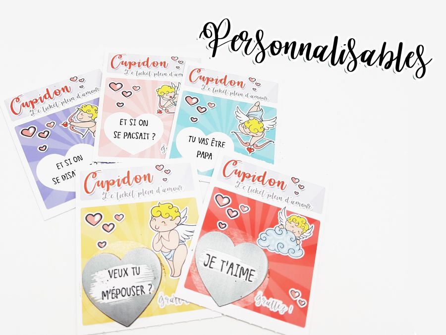 Carte à gratter Jeu Cupidon personnalisée avec message de votre choix
