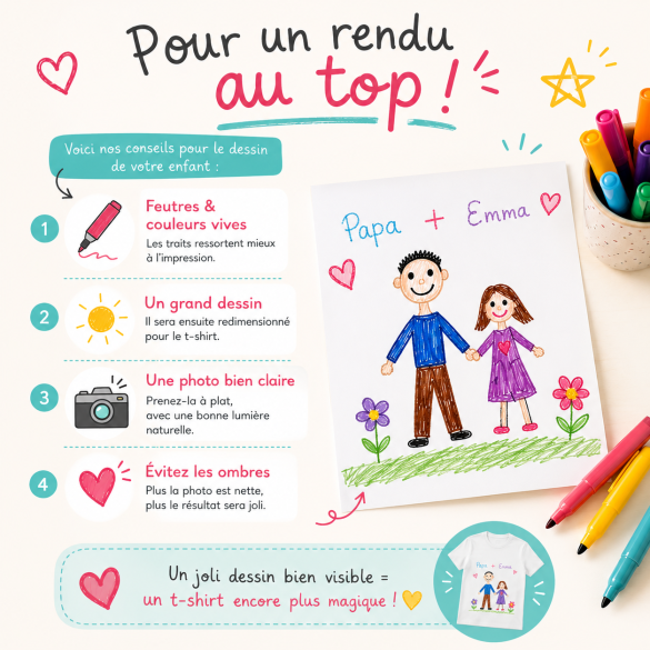 Tshirt papa avec dessin d'enfant sur le coeur