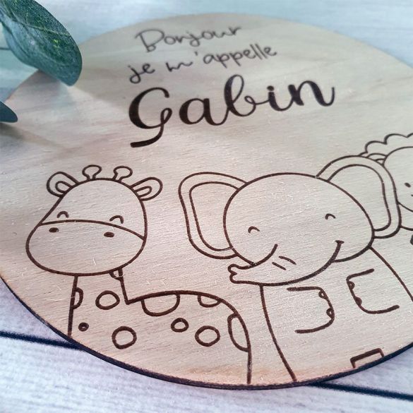 Plaque en bois bois gravée Annonce de naissance personnalisée Animaux