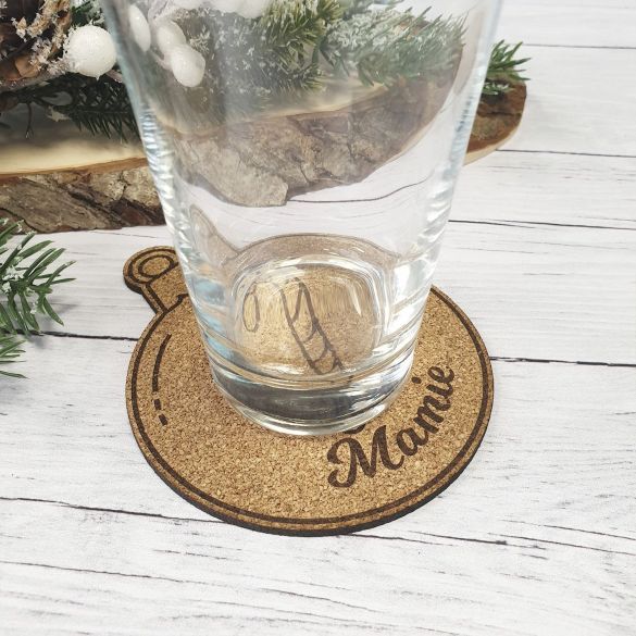 Dessous de verre / marque place personnalisé en liège pour table de Noël