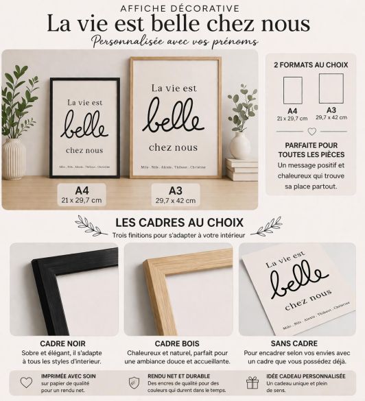 Affiche murale La vie est belle personnalisée