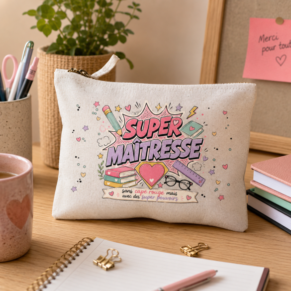 Pochette coton Super Maîtresse | Cadeau Fin année scolaire