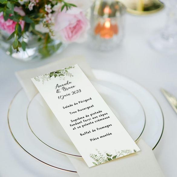 Menus en papier pour Mariage ou Baptême