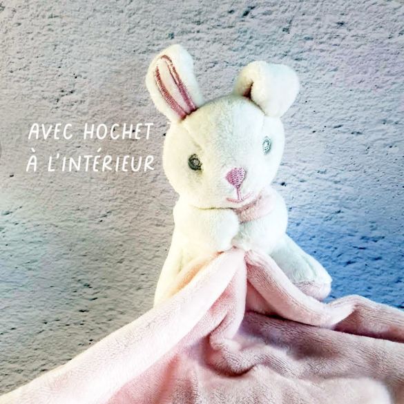 Doudou hochet personnalisé Lapin rose