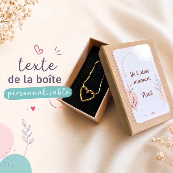 Collier cœur doré personnalisé avec boîte cadeau kraft – Bijou femme en acier inoxydable, cadeau maman, marraine ou amie