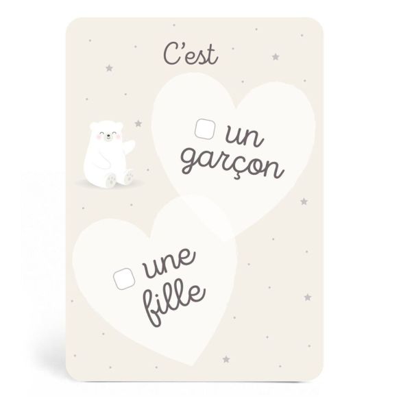 Carte annonce fille ou garçon ours blanc Zü