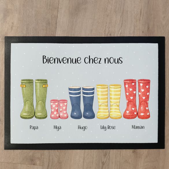 Tapis d'entrée personnalisé Famille & Bottes de pluie