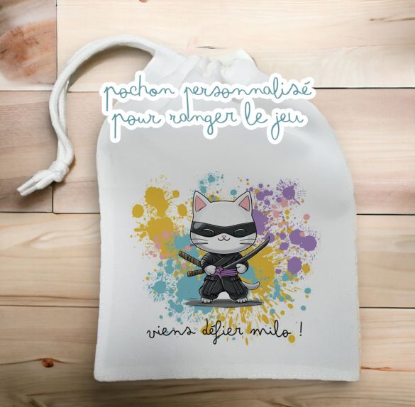 Jeu de société Ninja Cats avec pochon de rangement personnalisé