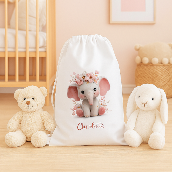 Sac de sport enfant personnalisable modèle Elephant girly