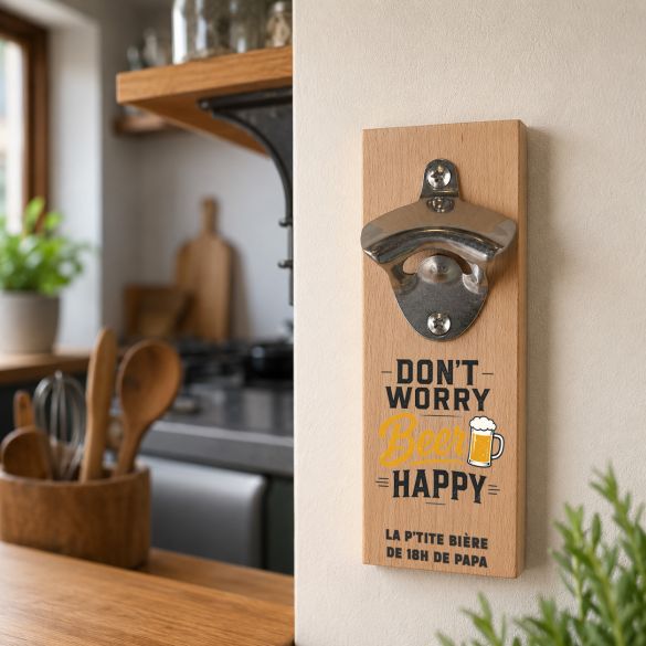 Décapsuleur mural personnalisé Papy en bois – Cadeau original pour grand-père amateur de bière