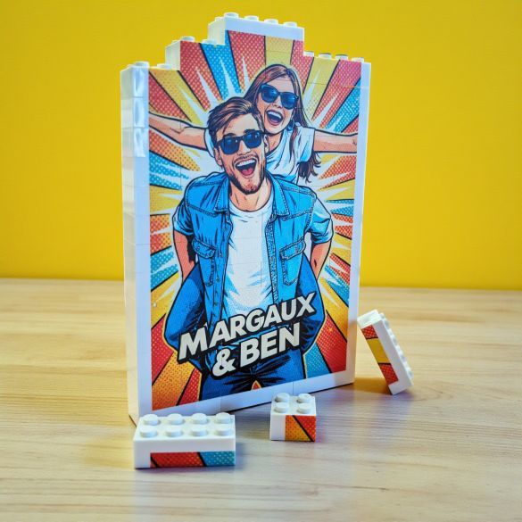 Cadre photo personnalisé en briques – Portrait pop art original