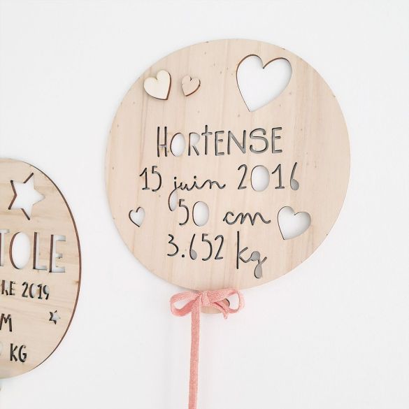 Ballon de naissance en bois personnalisé - découpé