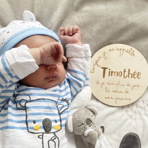 Plaque en bois gravée | annonce de naissance personnalisée