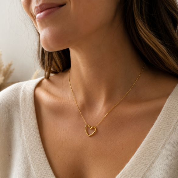 Collier cœur doré personnalisé avec boîte cadeau kraft – Bijou femme en acier inoxydable, cadeau maman, marraine ou amie
