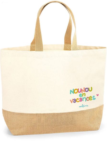Grand sac personnalisé Nounou en vacances – Cabas de plage personnalisé avec prénom | Idée cadeau nounou fin d'année