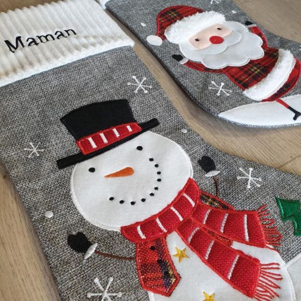 Grande chaussette / botte de Noël brodée personnalisable grise côtelée