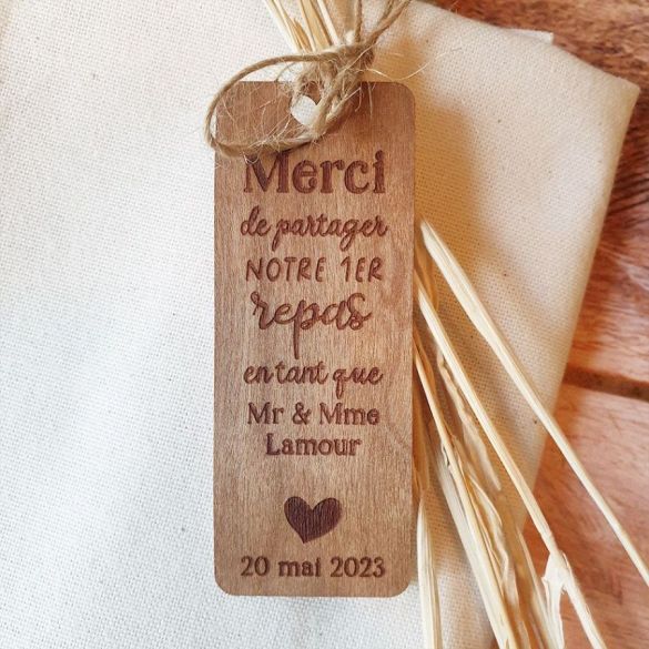 Etiquettes en papier bois Merci pour couverts Mariage