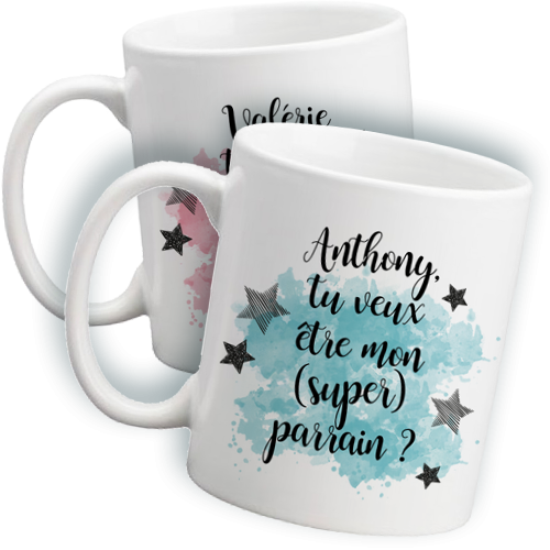 Mug personnalisable recto pour demande de parrain ou marraine