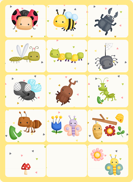 Jeu de mémoire modèle Insectes personnalisé avec photo & prénom de l'enfant (30 pièces)