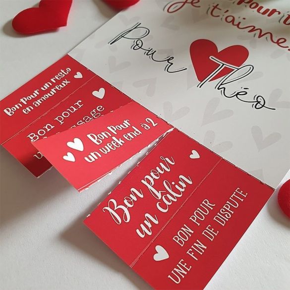 Carte avec bons détachables personnalisées pour les amoureux