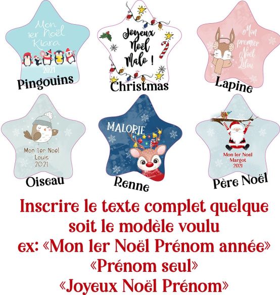 Etoile personnalisable à accrocher au sapin de Noël