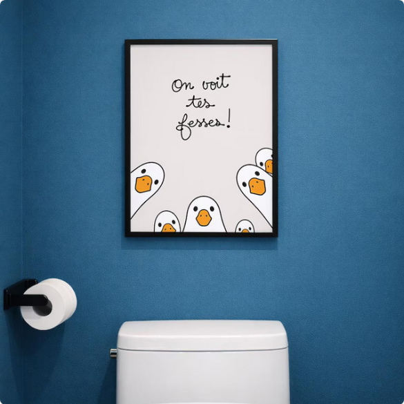 Affiche murale humoristique Oies "On voit tes fesses" | Décoration toilettes