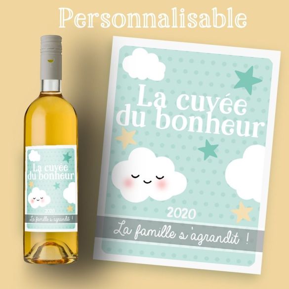 Etiquette bouteille vin personnalisable pour annonce de grossesse