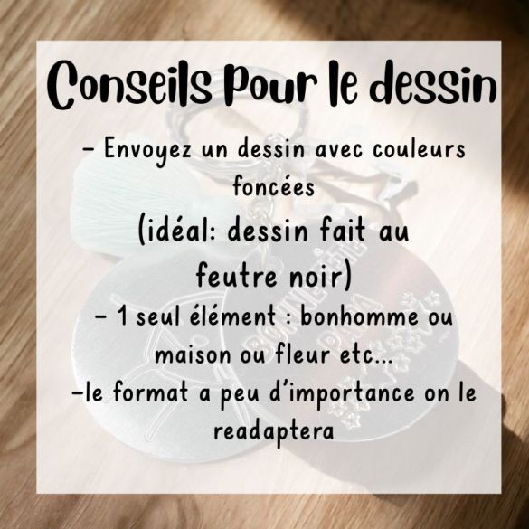 Porte clés métal gravé avec le dessin de l'enfant !