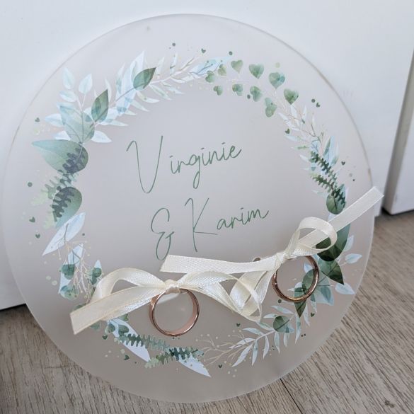 Plateau porte alliances mariage satiné imprimé | Modèle Eucalyptus