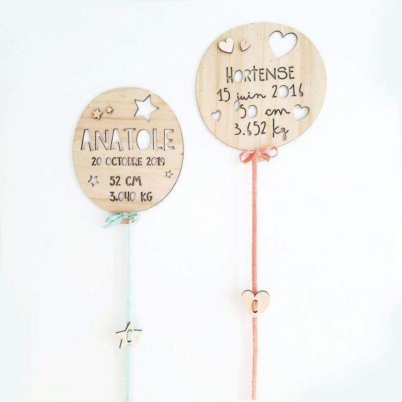 Ballon de naissance en bois personnalisé - découpé