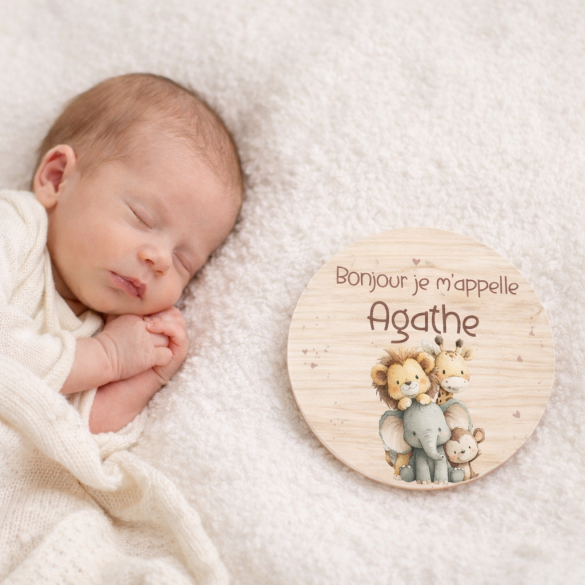 Plaque en bois bois impirmée Annonce de naissance personnalisée Animaux