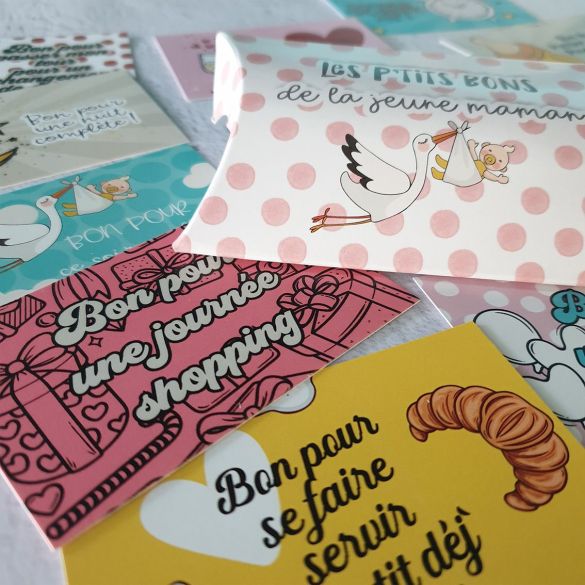 Lot de 12 bons pour jeune papa ou maman - Cadeau original - Boîte à papa