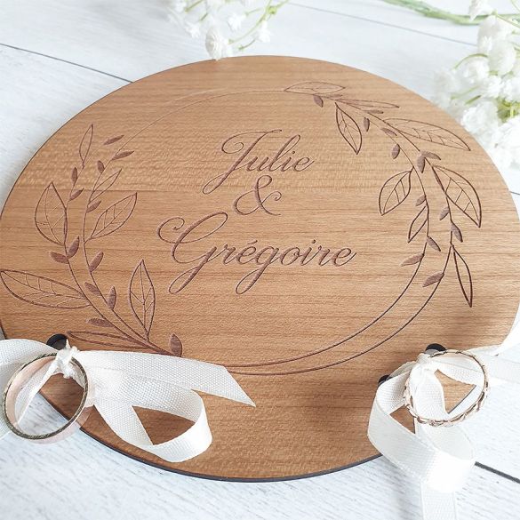 Porte alliances en bois  ou en plexi transparent | personnalisé | Mariage | Couronne de fleurs & prénom