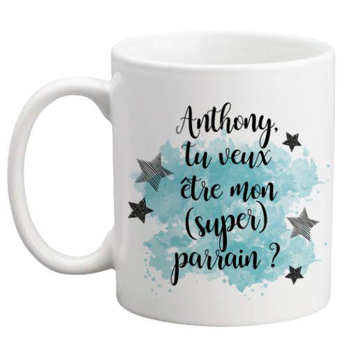 Mug personnalisable recto pour demande de parrain ou marraine