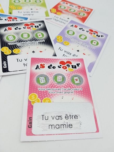 Ticket à gratter Jeu "As de coeur" personnalisée avec message de votre choix|annonce grossesse