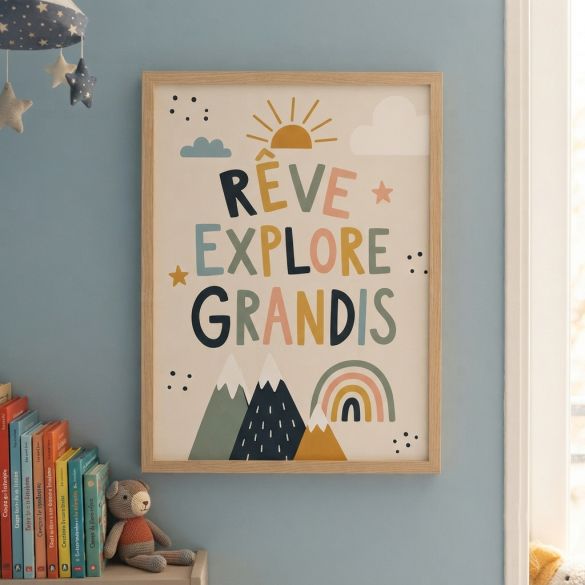 Affiche murale 'Rêve, Explore, Grandis' | Affiche enfant pour chambre de bébé et enfant