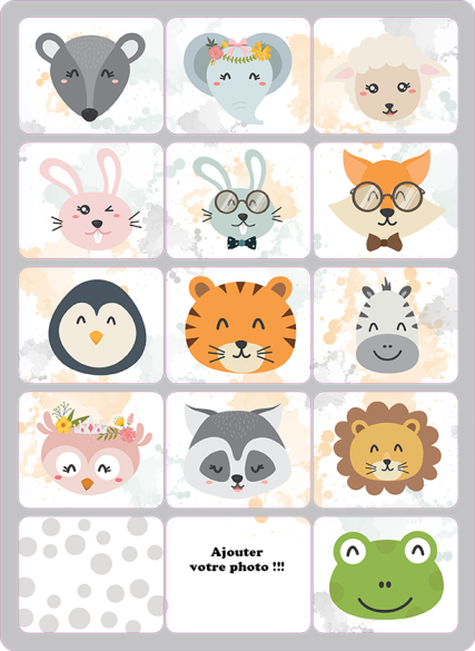 Jeu de mémoire modèle animaux personnalisé avec photo & prénom de l'enfant (30 pièces)