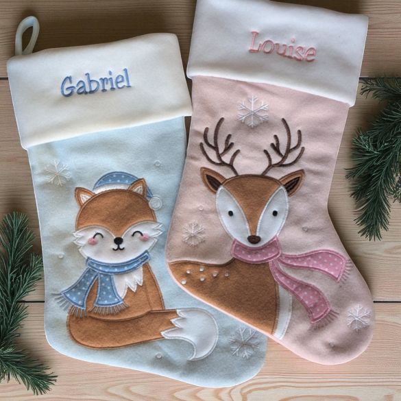 Chaussette de Noël personnalisée | Grande botte de Noël brodée rose| modèle 2025