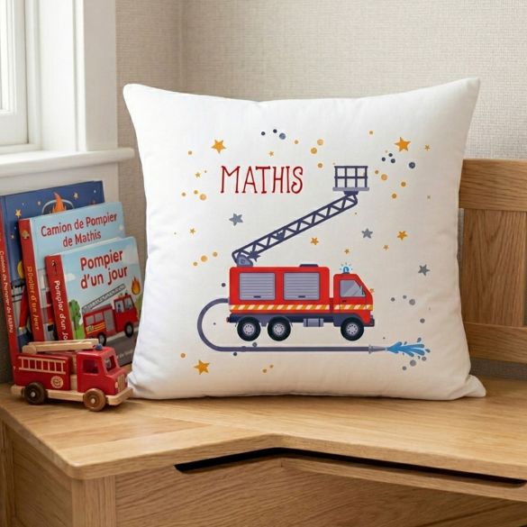Coussin personnalisé enfant - Camion de pompier - cadeau original et déco chambre enfant