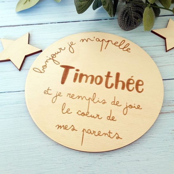 Plaque en bois gravée | annonce de naissance personnalisée