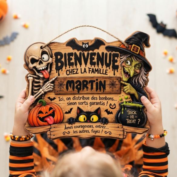 Plaque Halloween personnalisée avec votre nom de famille