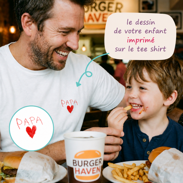 Tshirt papa avec dessin d'enfant sur le coeur
