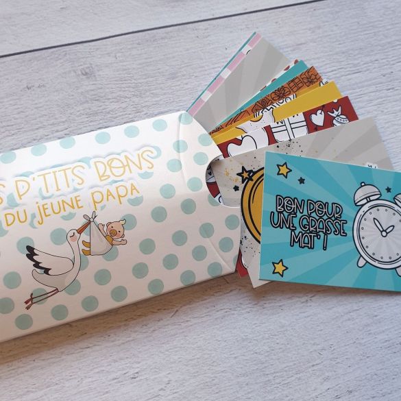 Lot de 12 bons pour jeune papa ou maman - Cadeau original - Boîte à papa