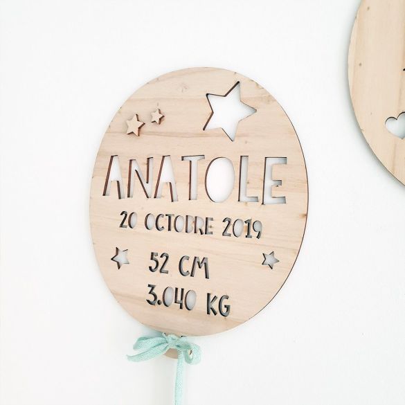 Ballon de naissance en bois personnalisé - découpé