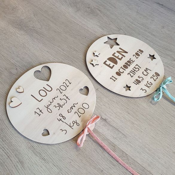 Ballon de naissance en bois personnalisé - gravé
