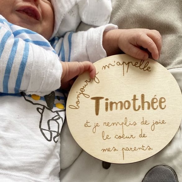 Plaque en bois gravée | annonce de naissance personnalisée