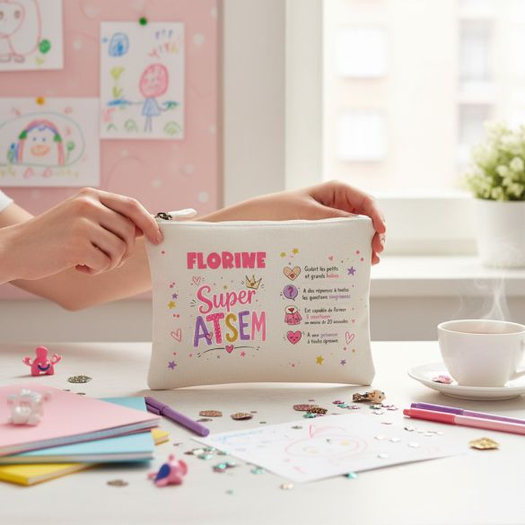 Pochette coton personnalisée Super Atsem | Cadeau Fin année scolaire