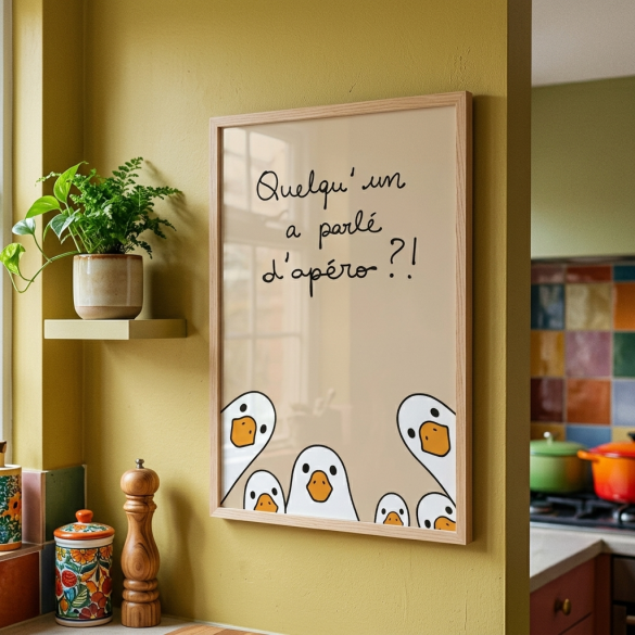 Affiche murale Oies "Quelqu'un a parlé d'apéro ?!" | Décoration cuisine originale & idée cadeau